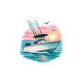 Island Sunset Fishing Boat Sticker 🌅🛥️