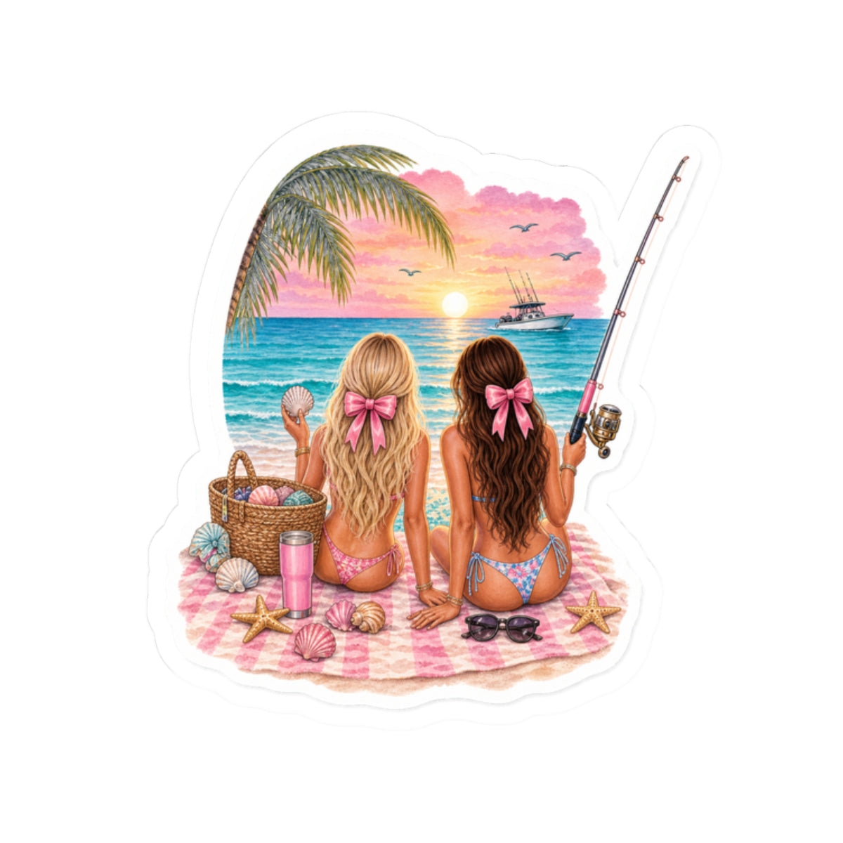Sunset Friends Fishing Sticker