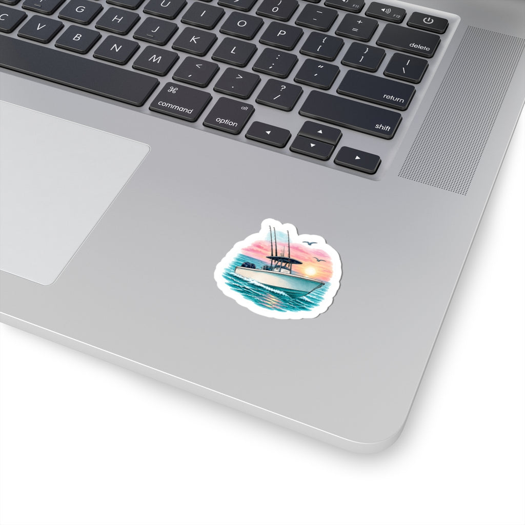 Island Sunset Fishing Boat Sticker 🌅🛥️