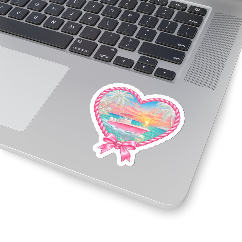 Pink Sunset Boat Heart Sticker 🎀🛥️🌅
