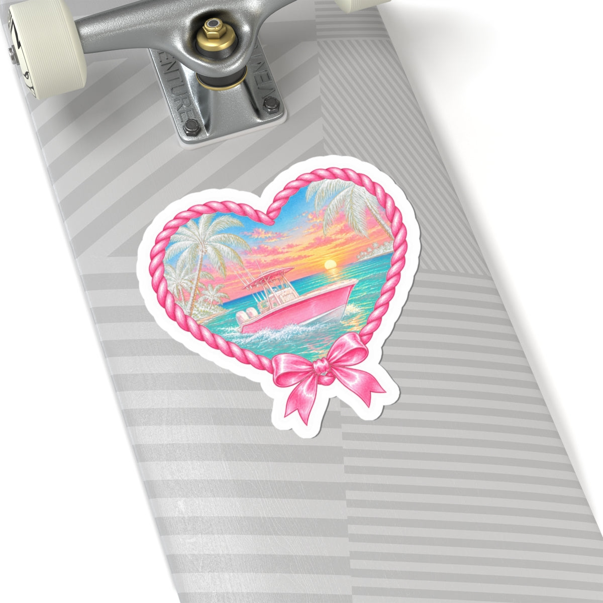 Pink Sunset Boat Heart Sticker 🎀🛥️🌅
