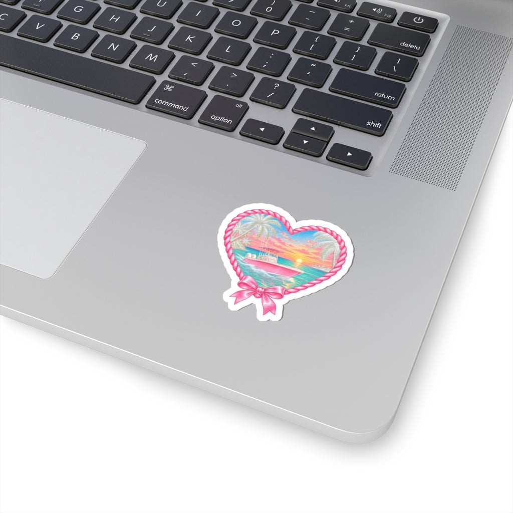 Pink Sunset Boat Heart Sticker 🎀🛥️🌅