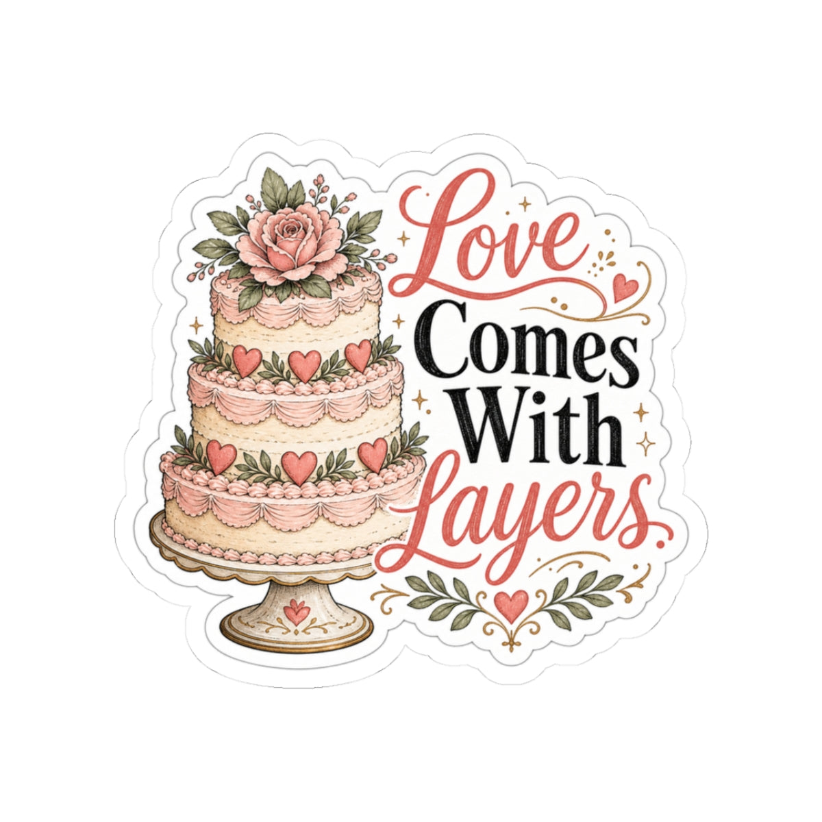 Love Comes With Layers Cake Sticker