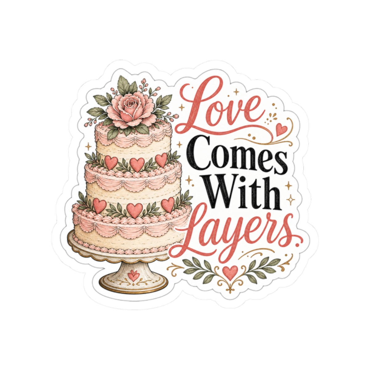 Love Comes With Layers Cake Sticker