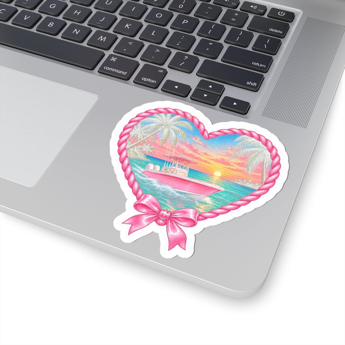 Pink Sunset Boat Heart Sticker 🎀🛥️🌅