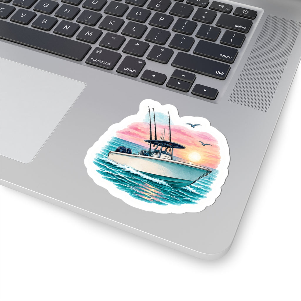 Island Sunset Fishing Boat Sticker 🌅🛥️