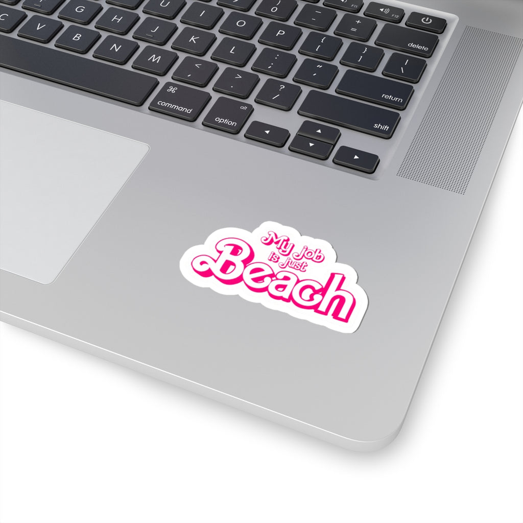 'My Job Is Just Beach' Pink Retro Kiss-Cut Sticker
