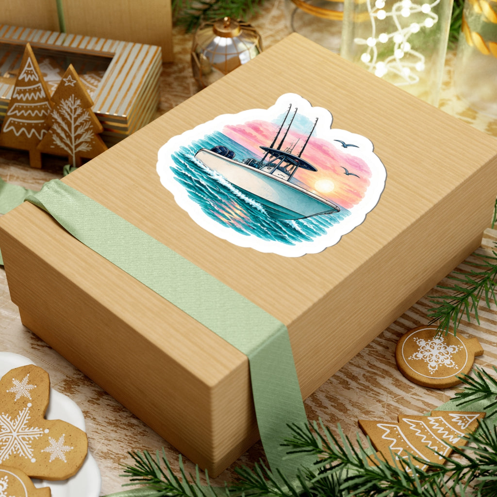Island Sunset Fishing Boat Sticker 🌅🛥️