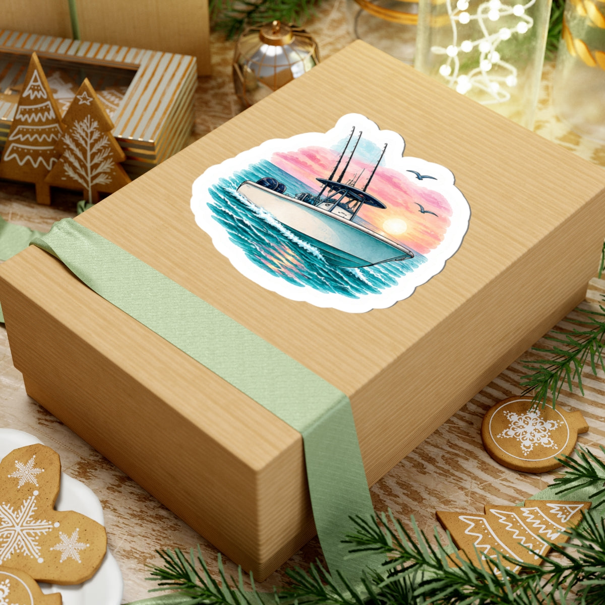 Island Sunset Fishing Boat Sticker 🌅🛥️
