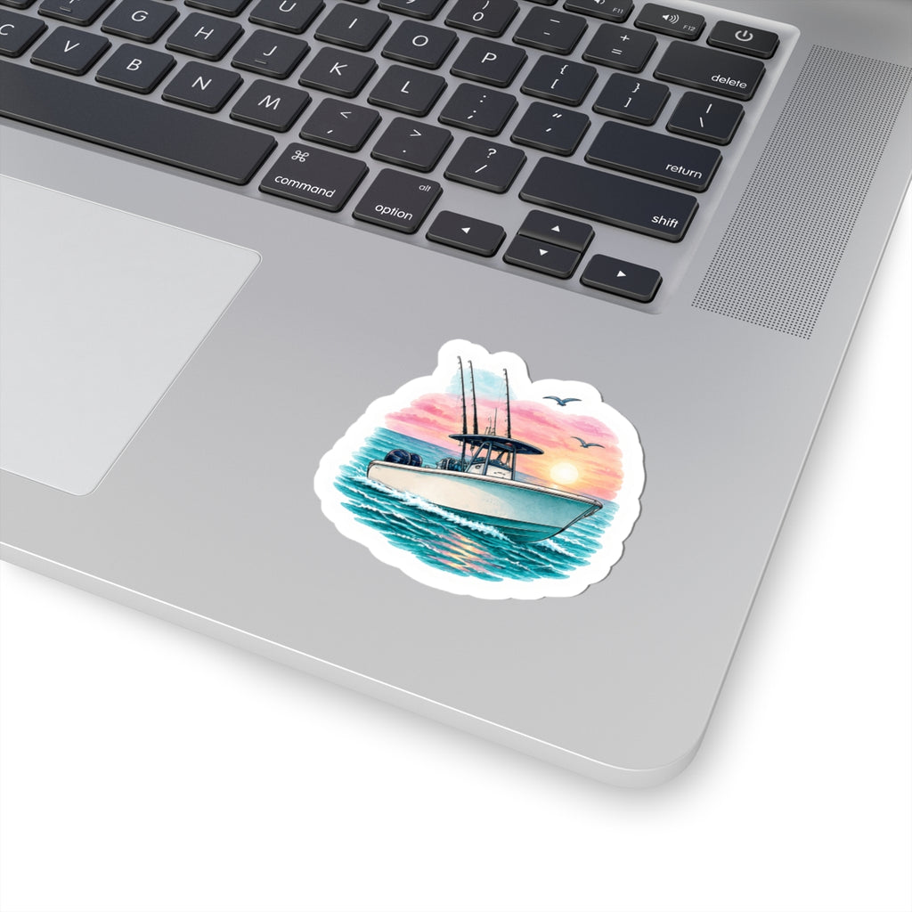 Island Sunset Fishing Boat Sticker 🌅🛥️