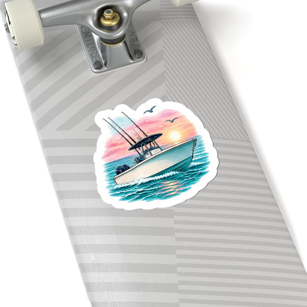 Island Sunset Fishing Boat Sticker 🌅🛥️