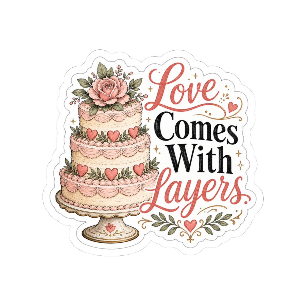 Love Comes With Layers Cake Sticker