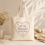 "All My Secrets Are In Here" Heart Canvas Tote