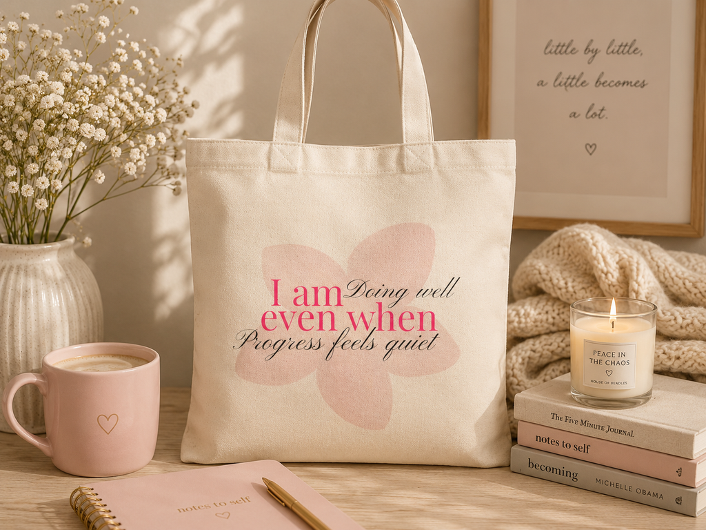 “I Am Doing Well Even When Progress Feels Quiet” Canvas Tote